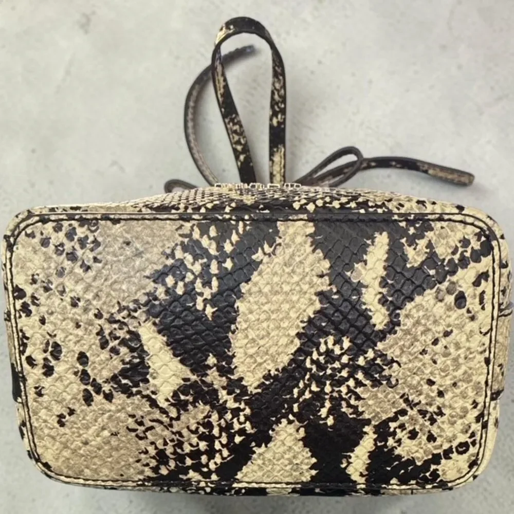 Furla Stacy Snake Print Leather Bucket Bag Crossbody Top Handle EUC